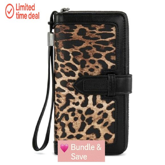 Large Capacity Vegan Leather Bifold Wristlet Wallet with RFID Blocking - Picture 2 of 8